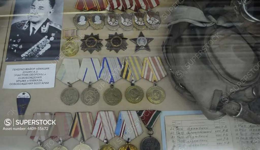 Ukraine. Sevastopol. Museum of the Black Sea Fleet. Medals and military decorations. Crimean Peninsula.