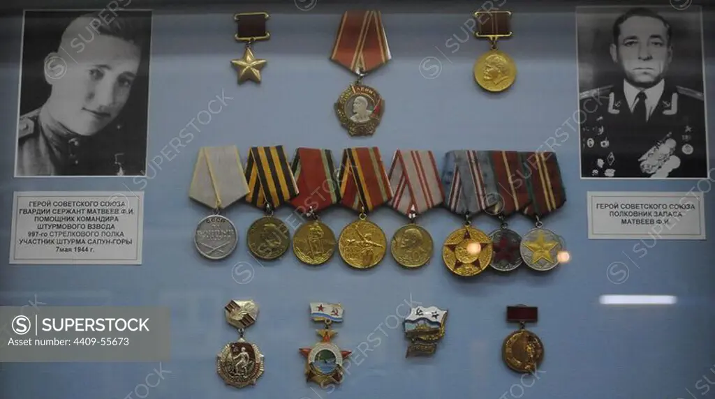 Ukraine. Sevastopol. Museum of the Black Sea Fleet. Medals and military decorations. Crimean Peninsula.