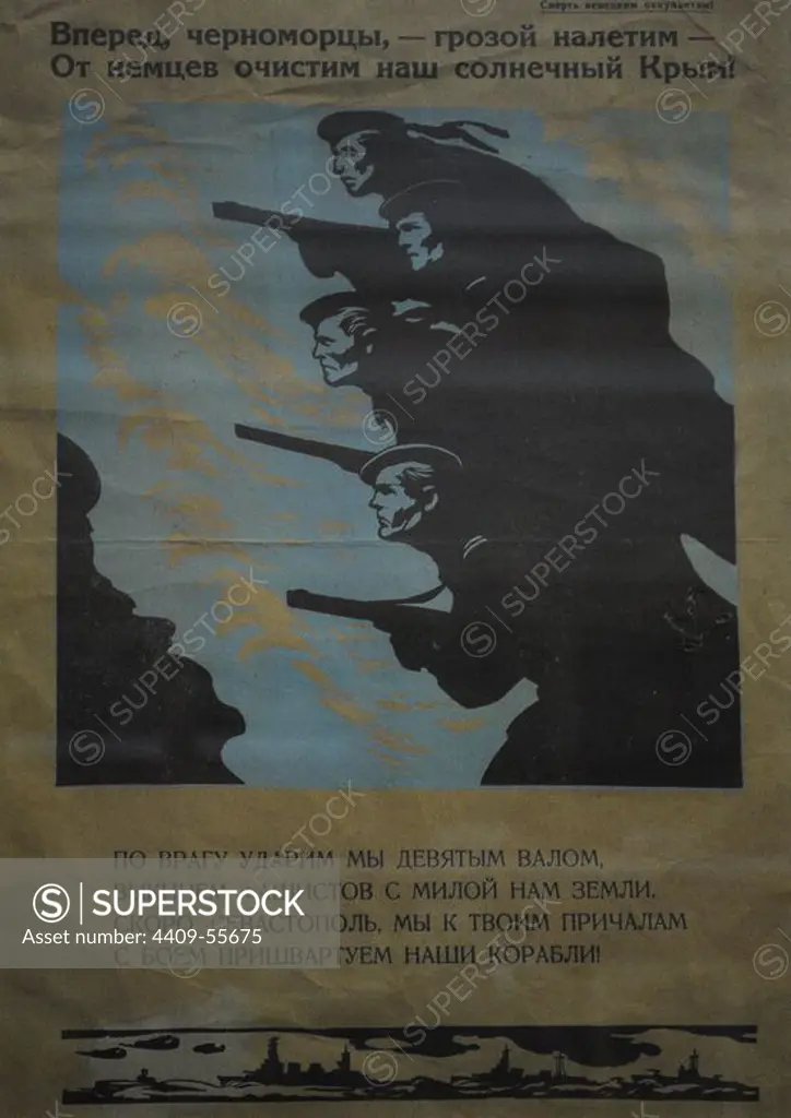 Second World War. Poster of the Russian army. Museum of Black Sea Fleet. Sevastopol. Crimean Peninsula. Ukraine.