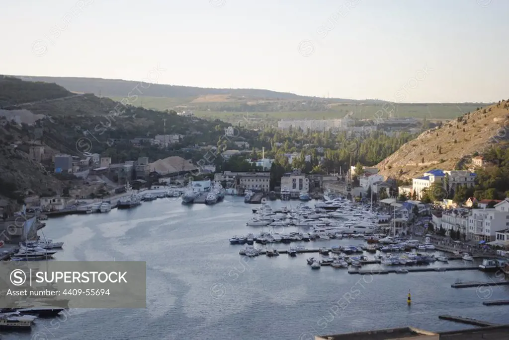 Ukraine. Balaklava. View of the bay from the Genoese fortress Chembalo. Crimean peninsula.