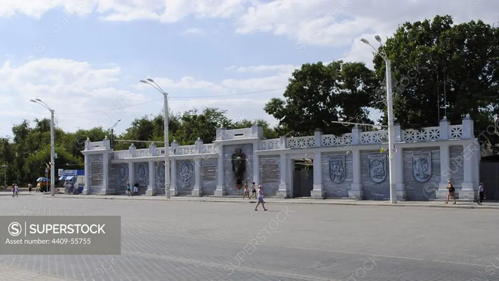 Ukraine. Autonomous Republic of Crimea. Yevpatoria. Theatre Square. Bas-relief depicting 2500 Years of the city.