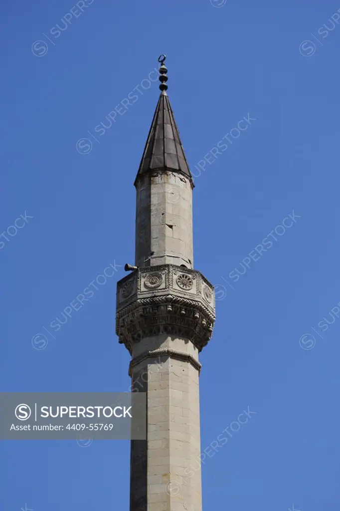 Ukraine. Autonomous Republic of Crimea. Bakhchisaray. Khan's Palace. Big Khan Mosque. Built by Sahib I Giray. 16th century. Minaret. Detail.
