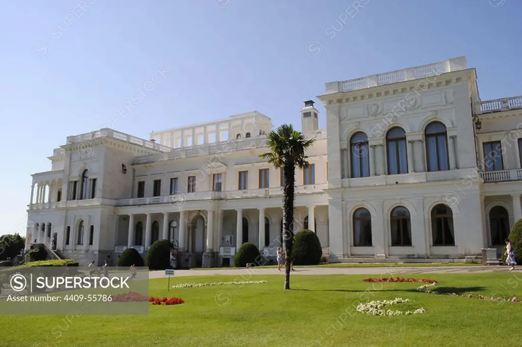 Ukraine. Autonomous Republic of Crimea. Livadia Palace. 20th century. Summer retreat of tsar Nicholas II built in Neo-Renaissance style by Nikolai Krasnov. Here was held the Yalta Conference at 1945. Exterior.