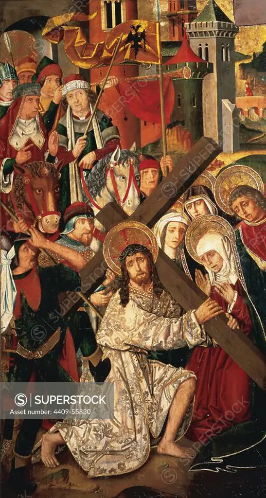 Gothic Art. Spain. 15th century. Jesus walked to Calvary (1483-1487). Altarpiece of the Holy Cross of Blesa. Oil painting on wood by Martin Bernat (1454-1497) and Miguel Ximenez (1462-1505). Museum of Fine Arts in Zaragoza. Aragon.