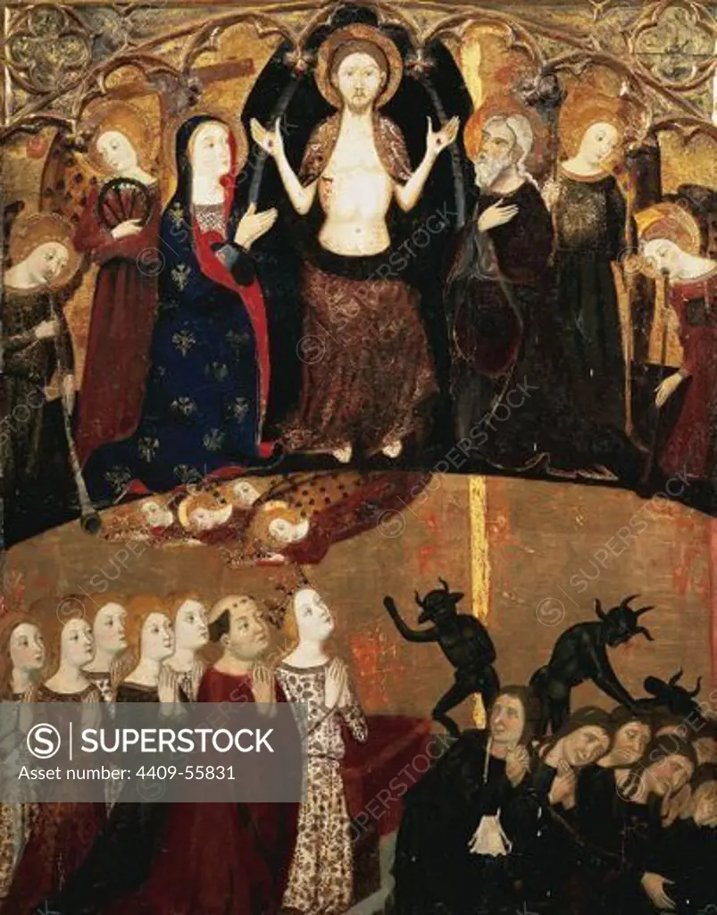 Gothic Art. Spain. 14th Century. Altarpiece of Fray Martin de Alpartir. Table of the Last Judgement. Tempera painting on wood, c. 1361 by Jaime Serra (catalan painter documented between 1358 to 1390 in Barcelona). It comes from the Convent of the Holy Sepulchre in Zaragoza. Museum of Fine Arts. Zaragoza. Aragon.