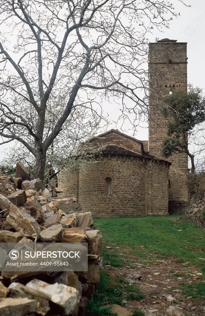 Romanesque Art. Spain. Church of San Juan de Toledo de Lanata. First half of the 12th century. Under the patronage of St. John the Baptist is located in the town of San Juan. Apses and tower. Aragon.