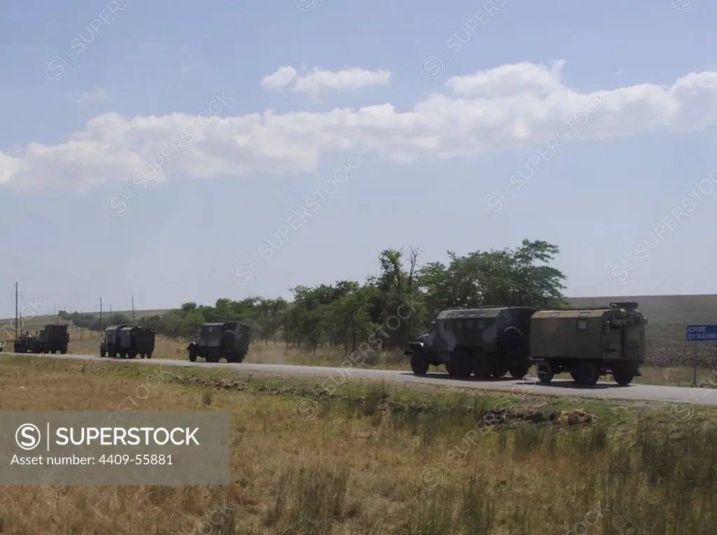 Ukraine. Autonomous Republic of Crimea. Military convoy near Kerch.