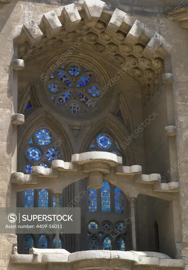 Spain. Catalonia. Barcelona. Basilica and Expiatory Church of the Holy Family. Designed by catalan architect Antonio Gaudi (1852-1926). Modernist style. Architectural detail.