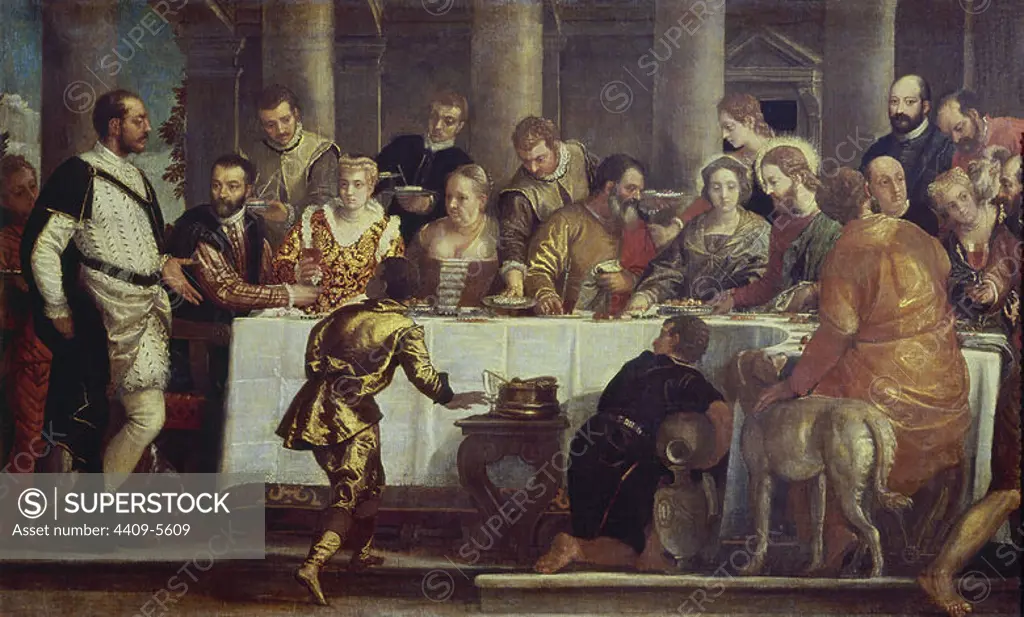 'The Wedding at Cana', ca. 1562, Oil on canvas, 127 cm x 209 cm, P00494. Author: PABLO VERONES o PAOLO VERONESE (1528-1588). Location: MUSEO DEL PRADO-PINTURA. MADRID. SPAIN. JESUS.