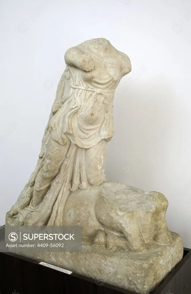 Nike, goddess of victory, killing a bull. 2nd century AD. From Mithridates Hill, Kerch. Kerch Historical and Archaeological Museum. Autonomous Republic of Crimea. Ukraine.