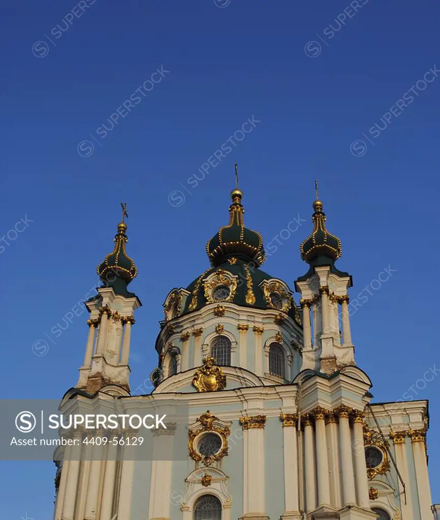 Ukraine. Kiev. Saint Andrew's church. Baroque. Constructed in 1747-1754. Designed by the Imperial Russian architect Bartolomeo Rastrelli (1700-1771).