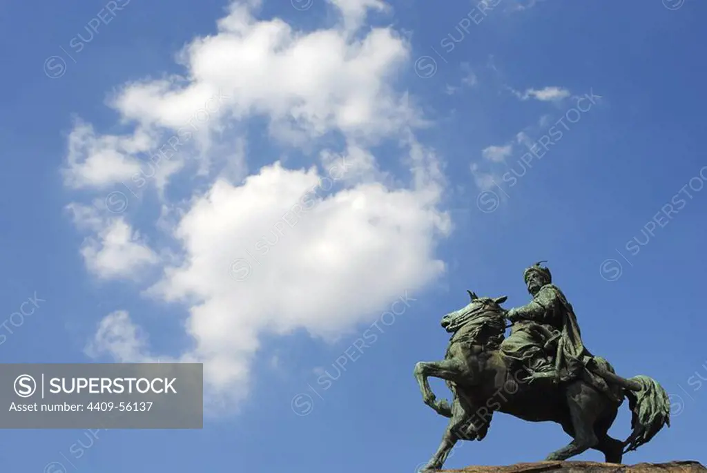 Bohdan Khmelnytsky (1595-1657). Cossack's leader. Monument, 1888. Was created by sculptor Mikhail Mikeshin (1835-1896). St. Sofia Square. Kiev. Ukraine.