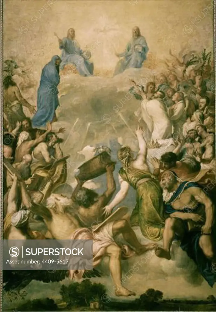 1485-1576. Glory. 1551-1554. Oil on canvas. 346x240. Italian Renaissance. Author: TITIAN. Location: MUSEO DEL PRADO-PINTURA, MADRID, SPAIN.