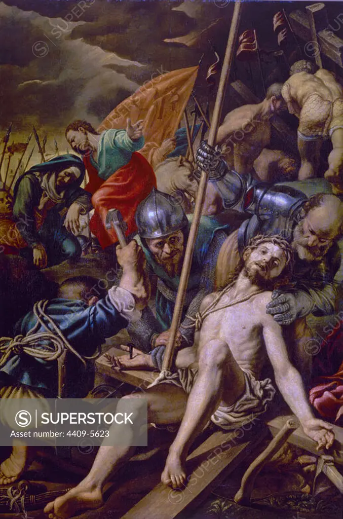 'Crucifixion', 1577, Oil on canvas, 210 cm x 141 cm, P07094. Author: VINCENZO CAMPI. Location: MUSEO DEL PRADO-PINTURA. MADRID. SPAIN. JESUS. VIRGIN MARY. CRISTO CRUCIFICADO. SAN JUAN EVANGELISTA Y APOSTOL.