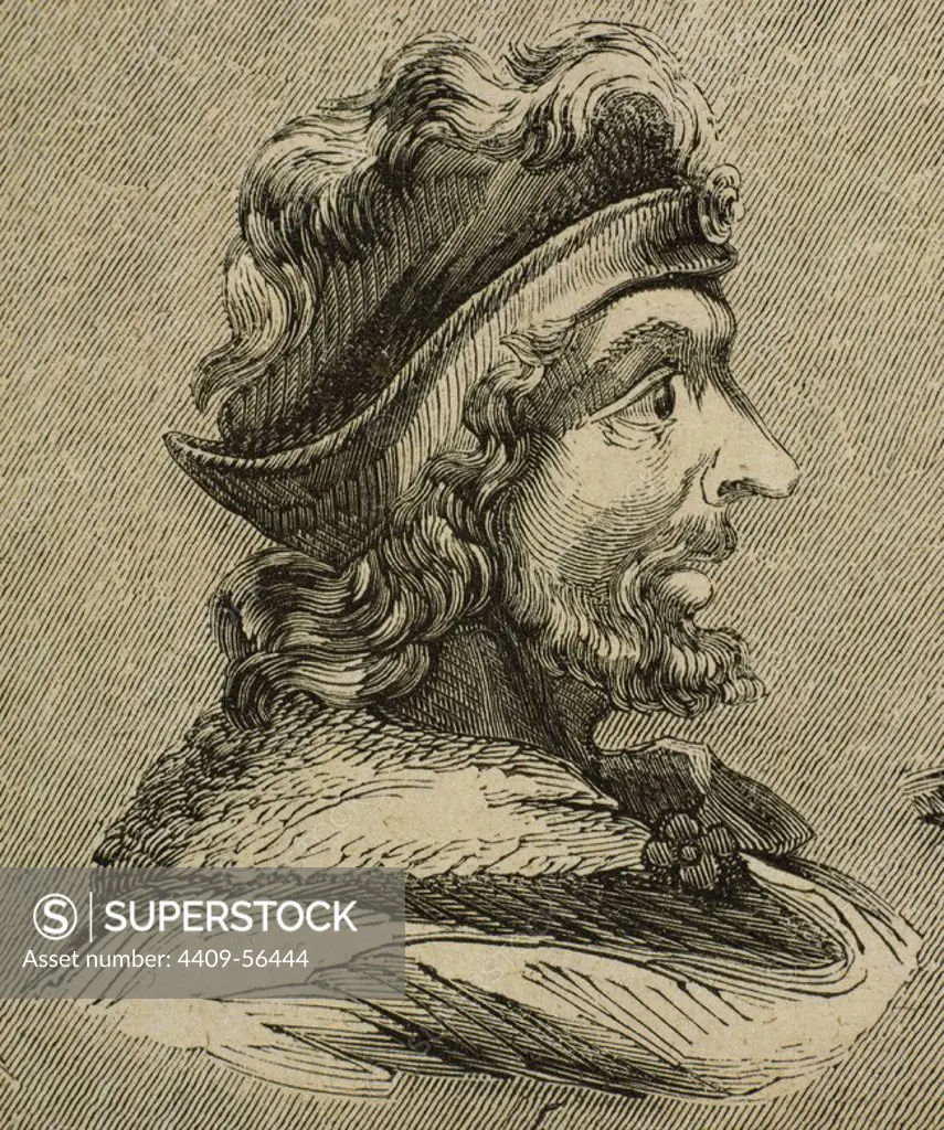 Theudis. King of the Visigoths in Hispania from 531-548. Portrait. Engraving.