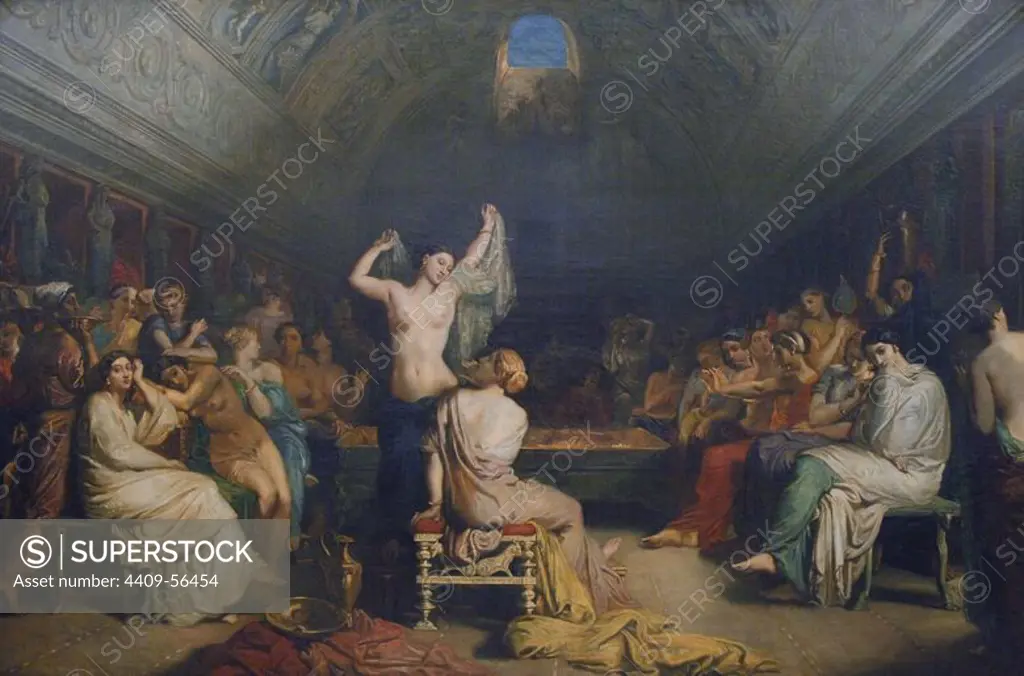 Theodore Chasseriau (1819-1856). French Romantic painter. Tepidarium, "the room where the women of Pompeii came to rest and dry themselves after bathing", 1853. Oil on canvas. 171 x 258 cm. Orsay Museum. Paris. France.