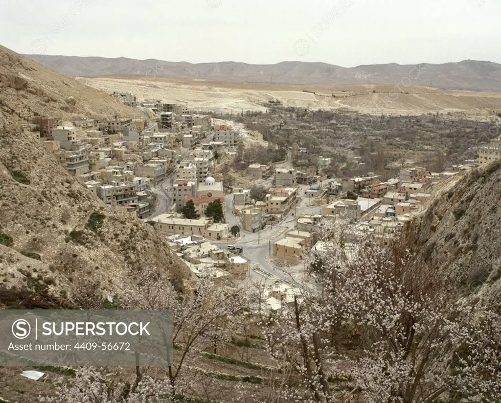 Syria. Ma«loula. Town built into the rugged mountainside. Village where Western Aramaic is still spoken. Near East. Photo before Syrian Civil War.