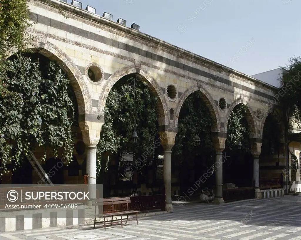 Syria Arab Republic. Damascus. Azm Palace. Ottoman Empire era. It was built in 1749. Residence for As'ad Pasha al-Azm, governor of Damascus. The northern facade of the courtyard. Currently Museum of Arts and Popular Traditions.