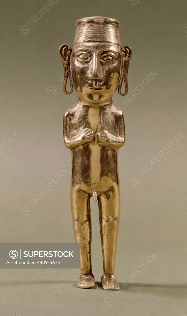 High-ranking dignitary or Inca nobleman . Peru. Inca culture. 15th century. Gold figure from the Larrea Collection. Madrid, Museum of America. Location: MUSEO DE AMERICA-COLECCION. MADRID. SPAIN.