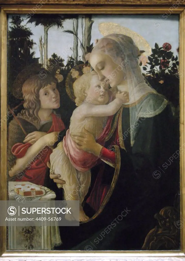Sandro Botticelli (1445-1510). Italian painter of the Early Renaissance. Florentine School. Madonna and Child with St. John the Baptist. 1468. Tempera on panel. Louvre Museum. Paris. France.