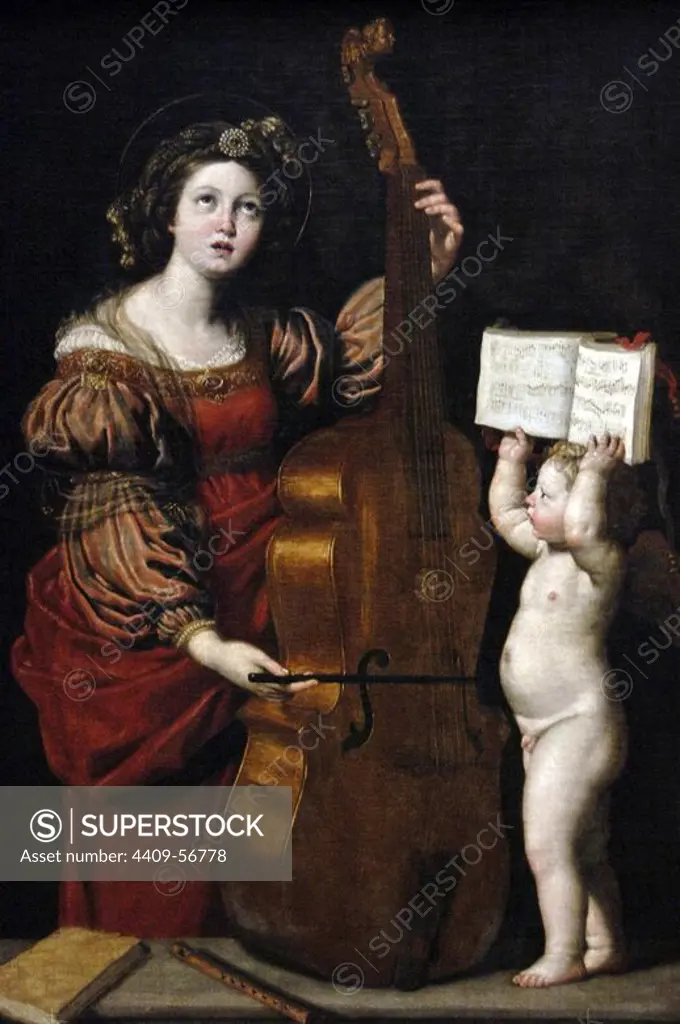 Domenico Zampieri (1581-1641). Baroque painter. Bolognese School. Saint Cecilia with an Angel. 1617-18. Museum of Louvre. Paris. France.