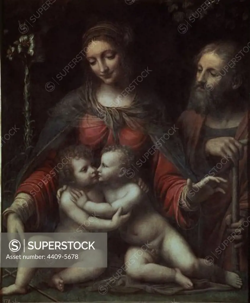 The Holy Family with the Infant St. John - 16th century - 100x84 cm - oil on panel - Italian Renaissance. Author: LUINI, BERNARDINO. Location: MUSEO DEL PRADO-PINTURA, MADRID, SPAIN. Also known as: LA SAGRADA FAMILIA.