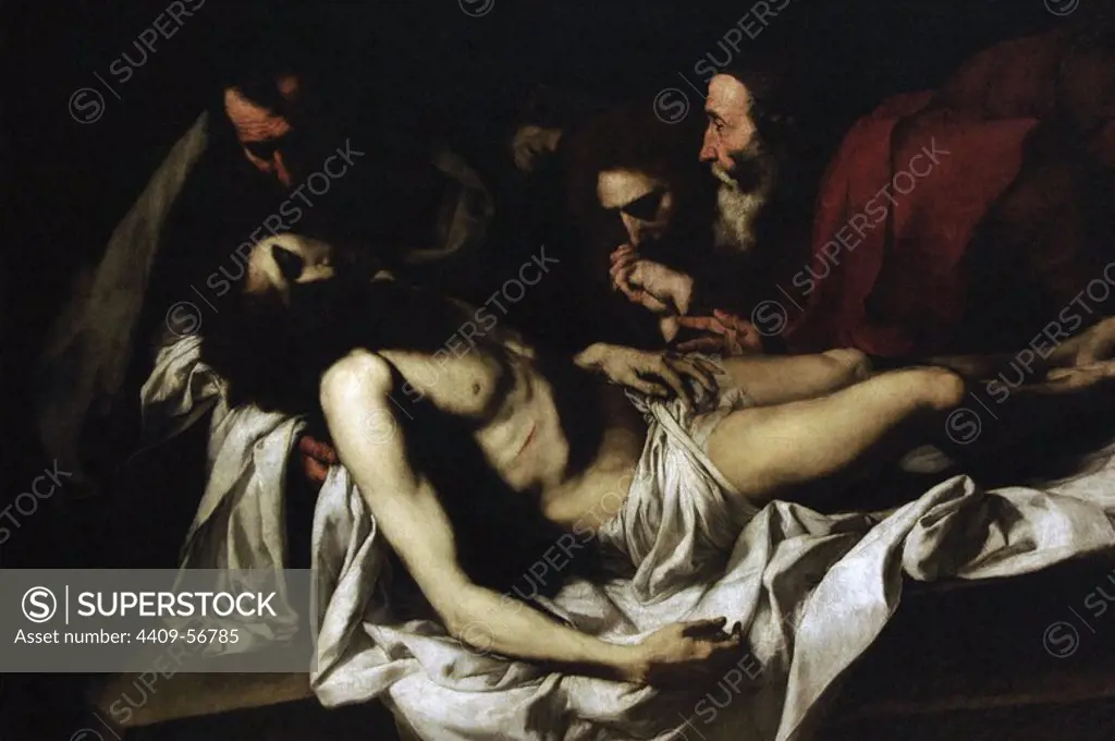 Jusepe de Ribera (1591-1652). Spanish Tenebrist painter. Called Lo Spagnoletto. The Deposition. 1620. Museum of Louvre, Paris, France.