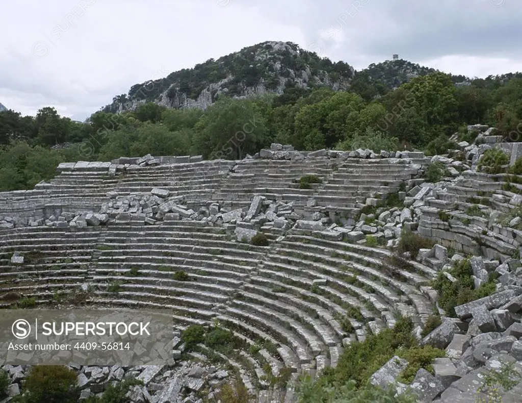 Turkey. Anatolia. Termessos. Greco-Roman city. Roman Theatre. View of the Hellenistic cavea or semicircular seating area (4000-5000 spectators), reinforced in Roman Times.