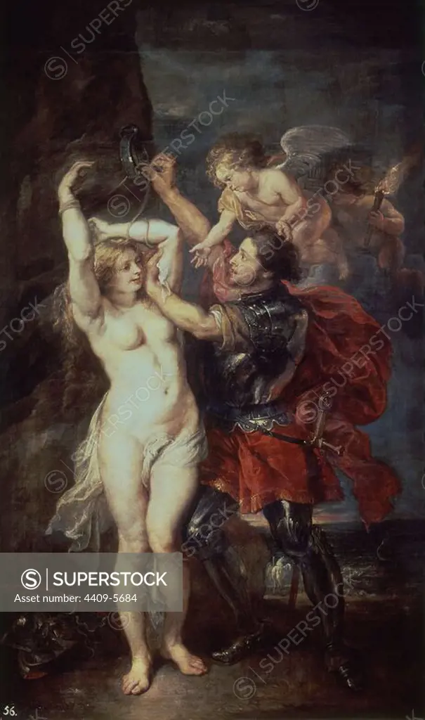Perseus and Andromeda - 1639/41 - 265x160 cm - oil on canvas - Flemish Baroque - NP 1663. Author: PETER PAUL RUBENS. Location: MUSEO DEL PRADO-PINTURA. MADRID. SPAIN. Perseus. Andromeda. PEGASO.