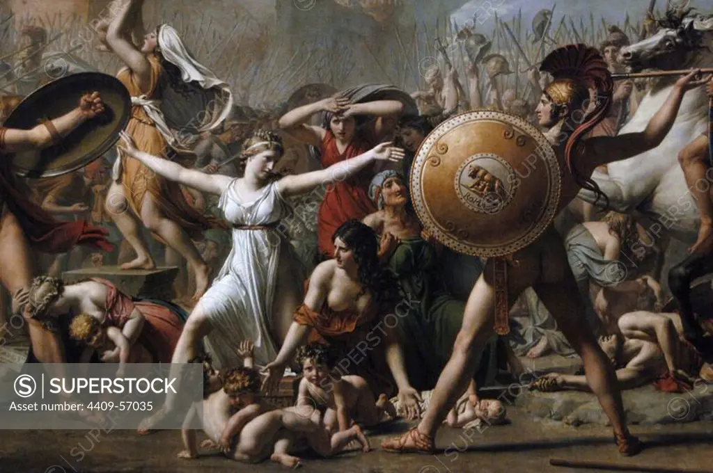 Jacques-Louis David (1748-1825). French painter. Neoclassical. The Intervention of the Sabine Women, 1799. Louvre. Paris. France.