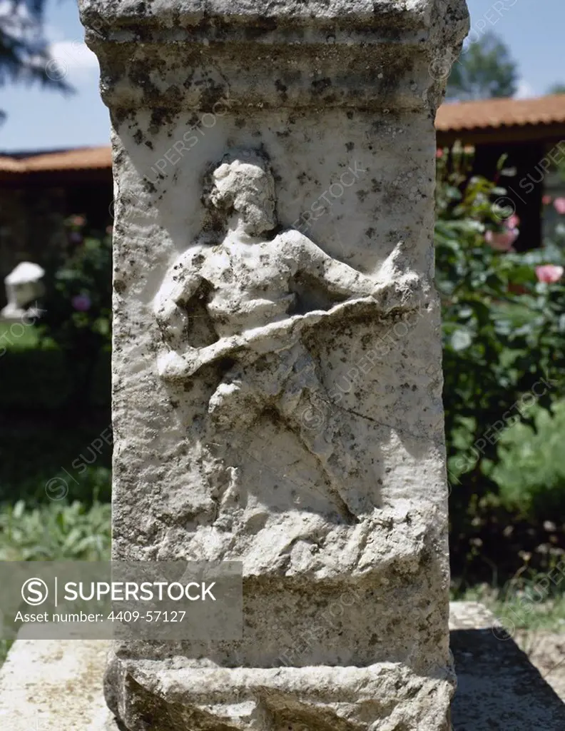 Roman art. Turkey. Aphrodisias. Ancient Greek city. Gladiator. Relief.