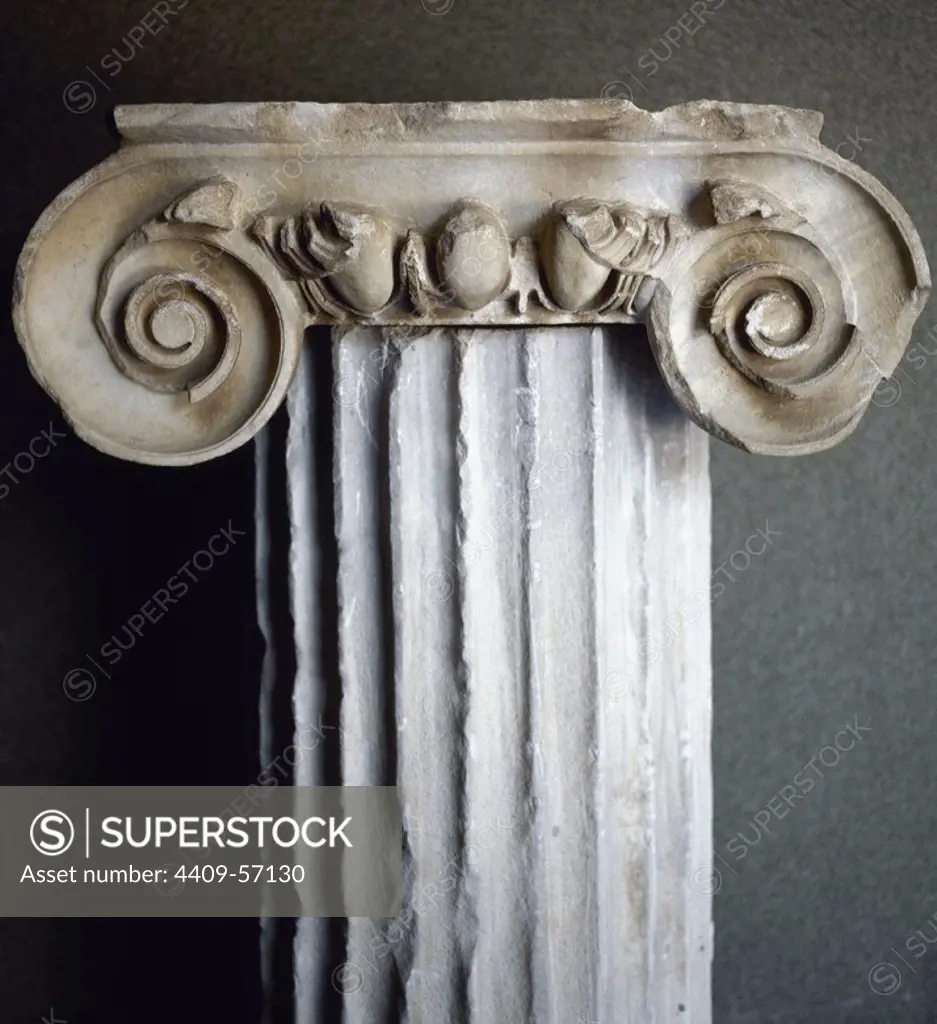 Roman art. Turkey. Ionic capital. Characterized by the use of volutes. Pergamon Museum.