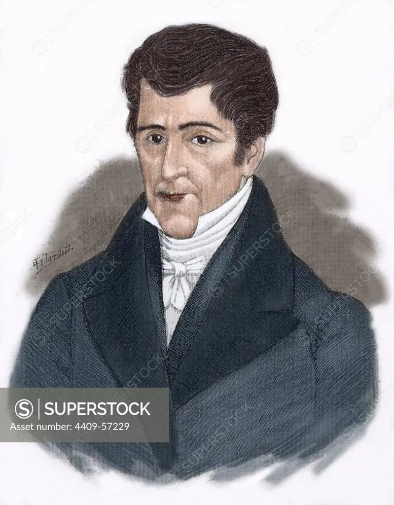 Jose Cecilio del Valle (1780-1834). Honduran politician, writer, philosopher, lawyer, and journalist. One of the most important figures in Central America during the transition from colonial government to independence. Portrait. Colored engraving of "Famous Americans" (1888).