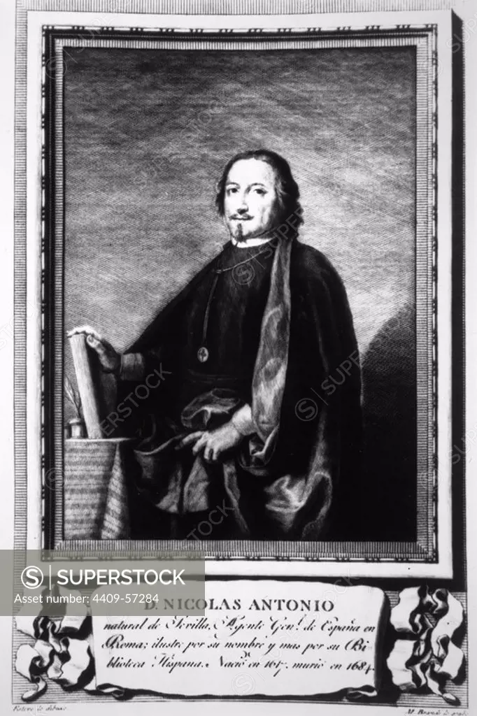 Nicolás Antonio (1617-1684). Jurista y bibliógrafo. Nacido en Sevilla. España. S.XVII.