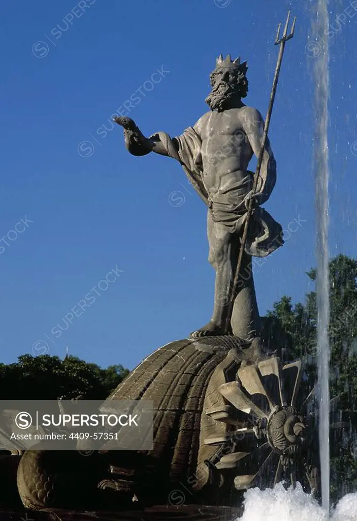 Spain. Madrid. The Neptune Fountain. Built by Juan Pascual de Mena, 1780. In 1786 his disciple Jose Rodriguez finished off the project. Neo-classical.