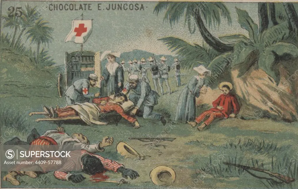Guerra de Cuba (1896-1898). Una ambulancia de la Cruz Roja.