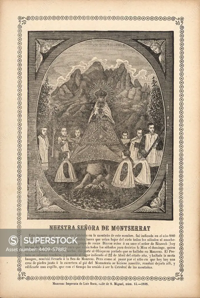 Estampería popular. Grabado de Nuestra Señora de Montserrat. Manresa, 1898.