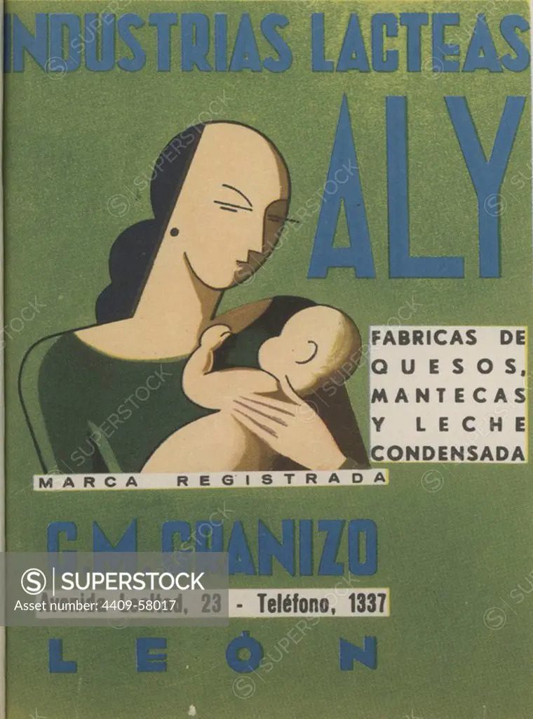 Anuncio publicitario de Industrias lácteas Ally. Publicado en la revista Vértice nº 4, 1937.