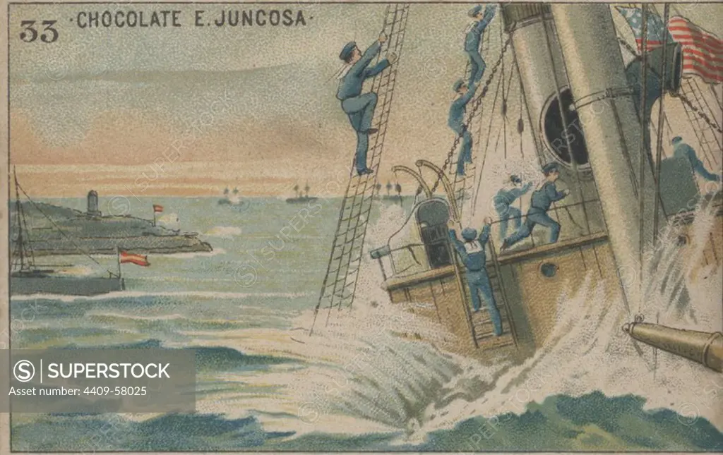 Guerra de Cuba (1896-1898). El crucero Merry-Mac hechado a pique frente a Santiago.