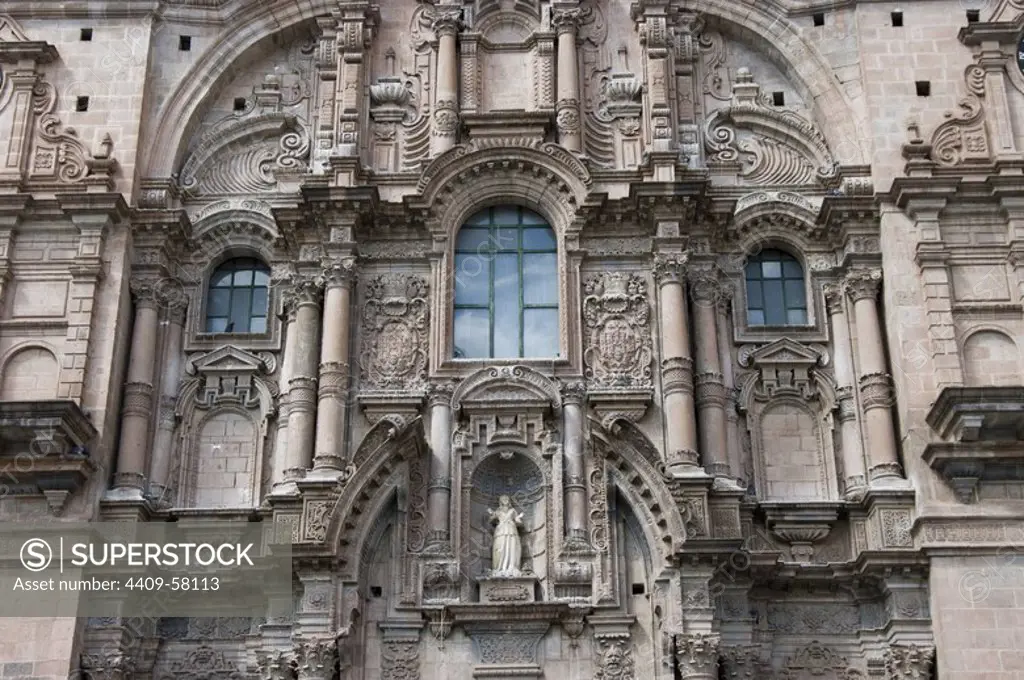 Peru. Cusco city. Church of La Compañia de Jesus (17th century).Facade.