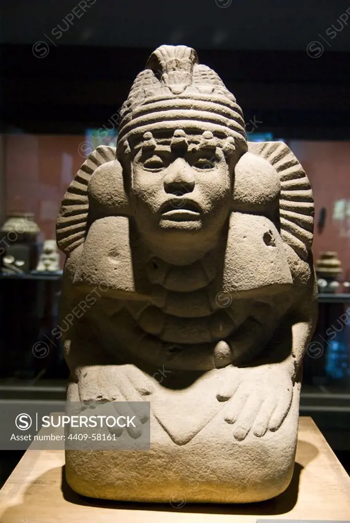 Mexico.Mexico city.National Museum of Antropology.Tajin culture. Stone figure of the a deity in the Gulf of Mexico.
