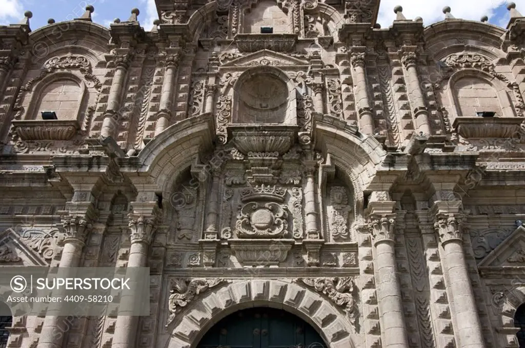 Peru. Cusco city. Church of La Compañia de Jesus (17th century).Facade.