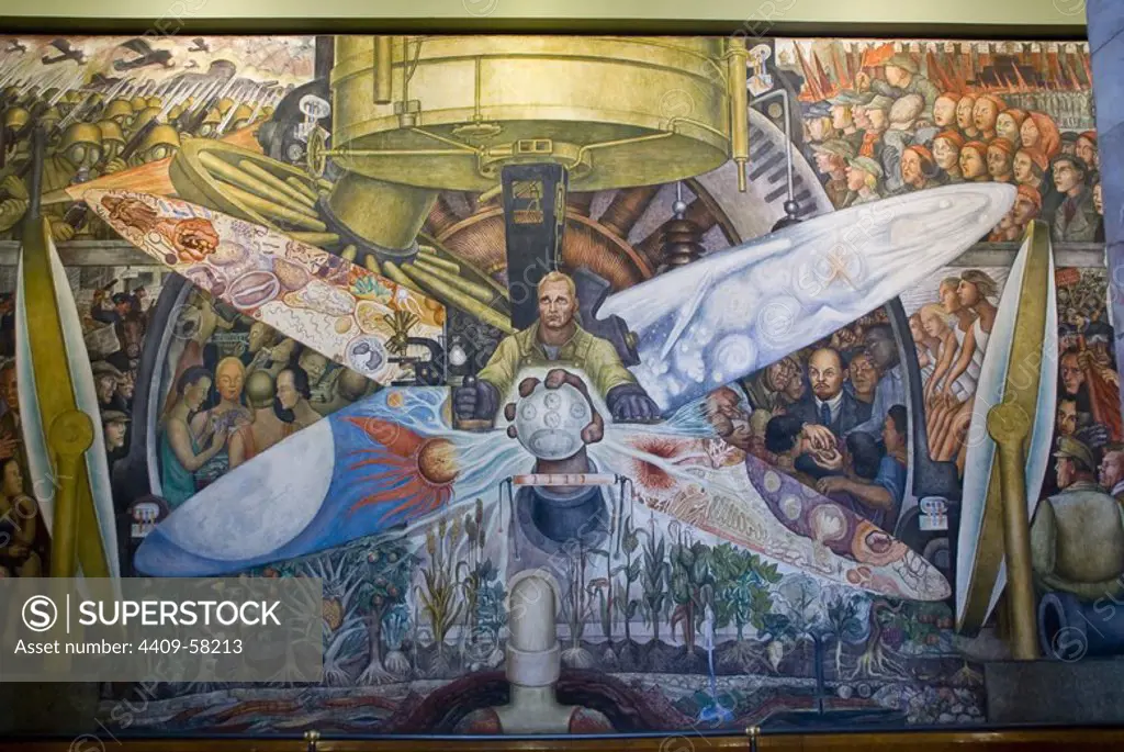 Palace of Bellas Artes(Palace of Fine Arts) 1904-1934. Mural of Diego Rivera.Mexico city.