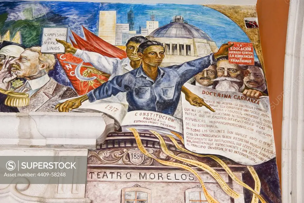 Mexico.Aguascalientes.Palace of Gobierno.Murals of O. Barra Cunningham.Reference to the Law of Workers.