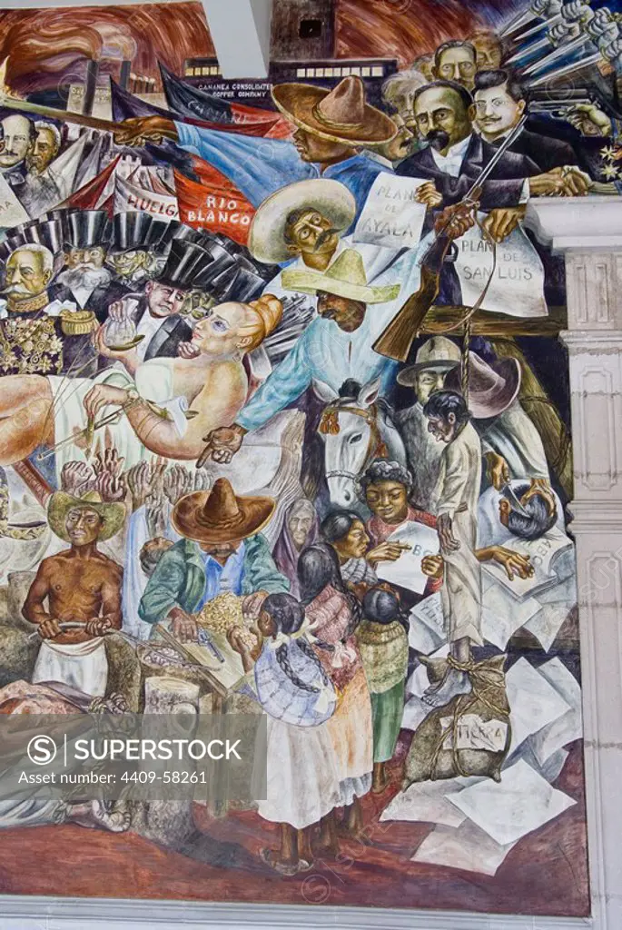 Mexico.Aguascalientes.Palace of Gobierno.Murals of O. Barra Cunningham.Relating to the history of Mexico.