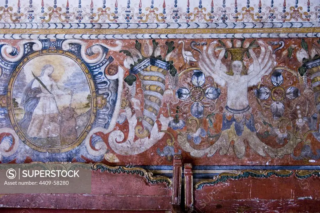 Peru. Cusco. Church of San Pedro de Andahuaylillas (16th century). Murals paintings..