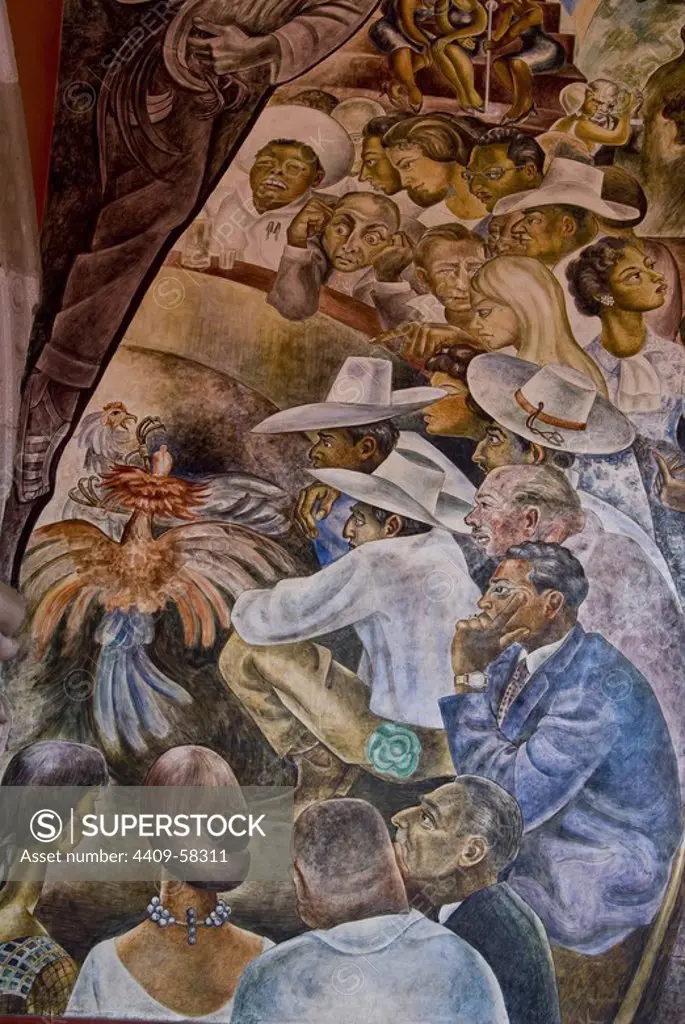 Mexico.Aguascalientes.Palace of Gobierno.Murals of O. Barra Cunningham.Representation of a popular festivity.