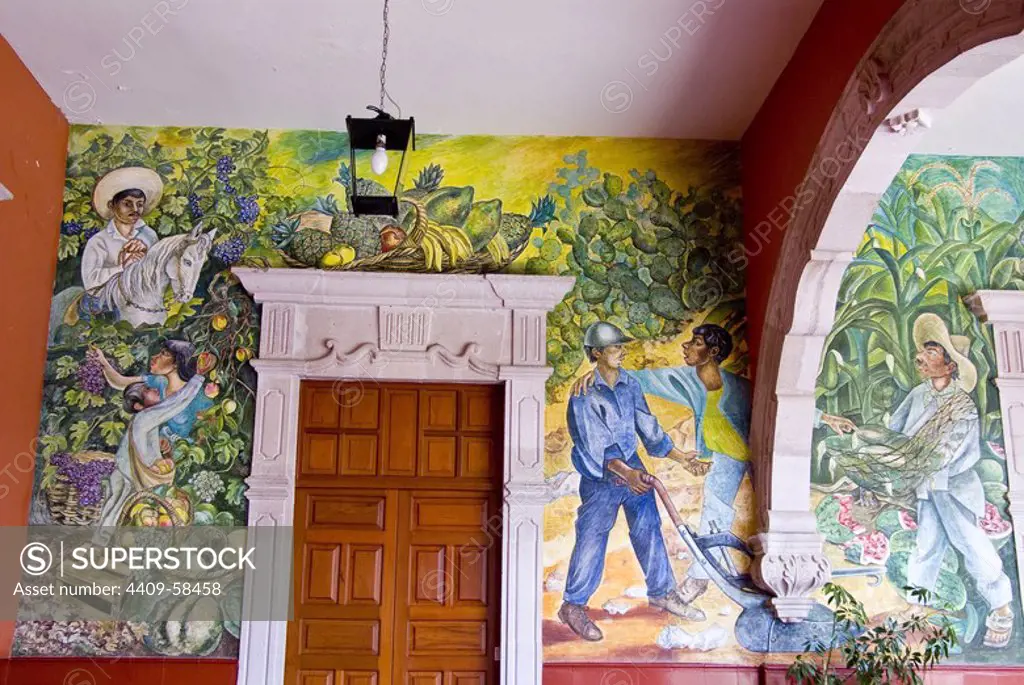 Mexico.Aguascalientes.Palace of Gobierno.Murals of O. Barra Cunningham.Relating to the history of Mexico.