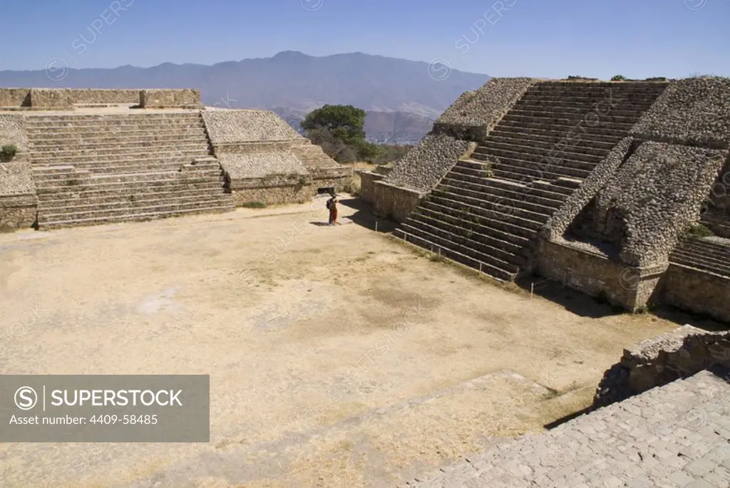 Archeological site of Monte Alban(500BC-AD900-1000).North Platform.UNESCO World Heritage Site. Oaxaca, Mexico..