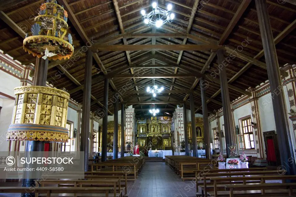 Bolivia. Santa Cruz department. Colonial Church of San José de Chiquitos (Chiquitania). Old Jesuit Mission(1698). UNESCO World Heritage Site. Interior.